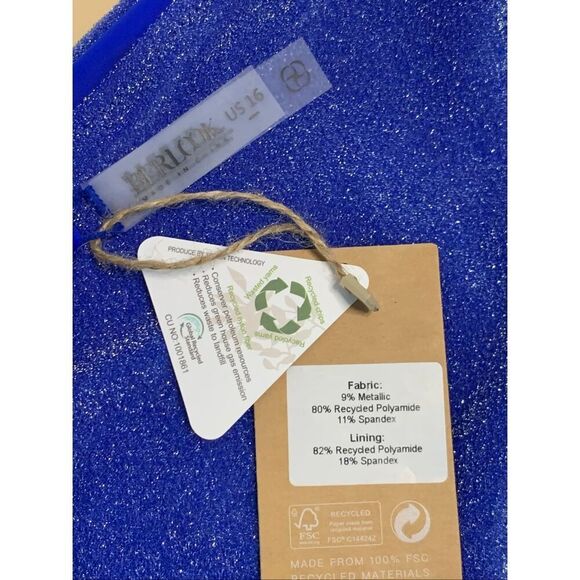 Berlook Lurex One Shoulder Bikini Top & High Waisted Bottoms Set Blue Size 16 - Picture 7 of 12